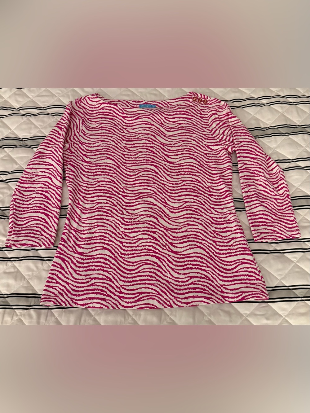 J. McLaughlin Signature Top Catalina Cloth Pink Radio Wave Zebra Buttons XS